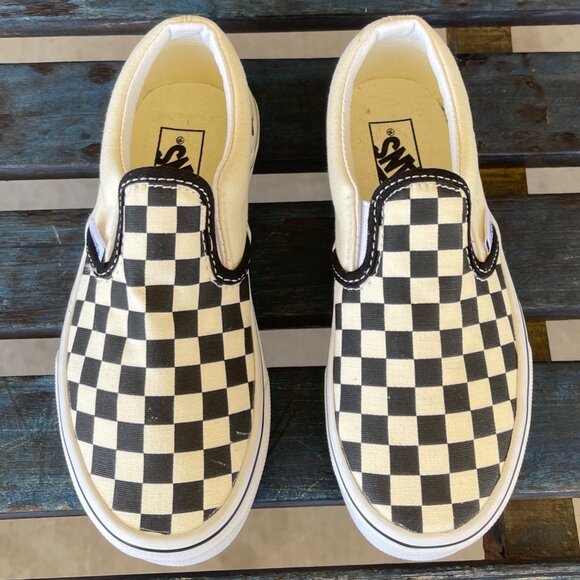 Vans Classic Kids Slip-On Checkerboard Skate Shoe White/ Black Size 13 Cushioned - Picture 4 of 11